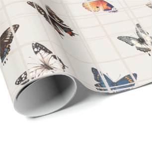 Papel De Presente Mistura de borboleta bege