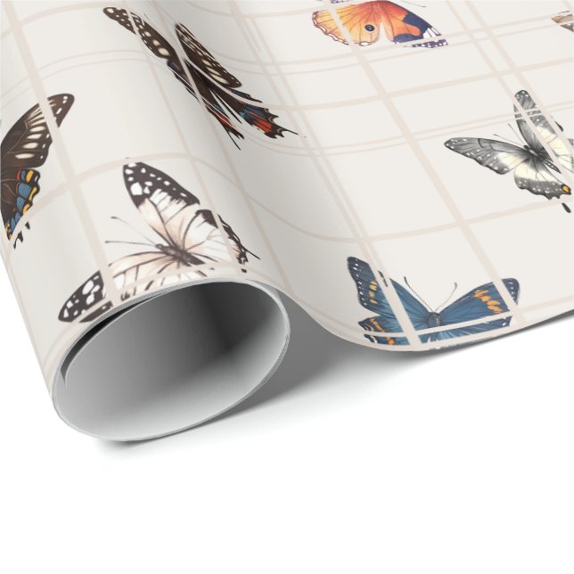 Papel De Presente Mistura de borboleta bege (Ponta do rolo)