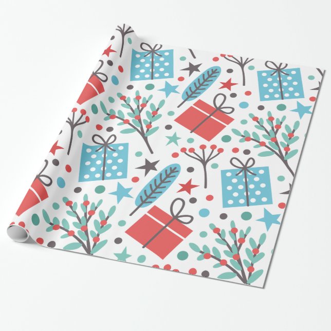 Papel De Presente Mistura de Natal e Padrão de Oferta (Desenrolado)