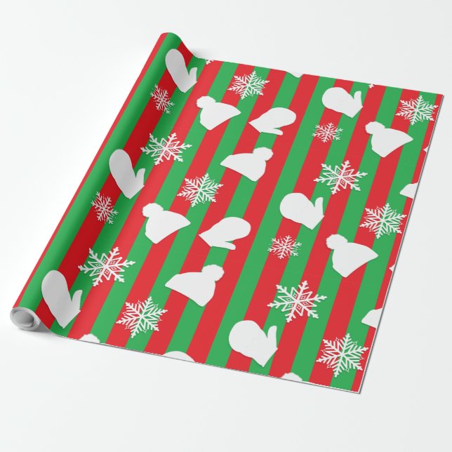 Papel De Presente Mittens de Natal Vermelho e Verde (Desenrolado)