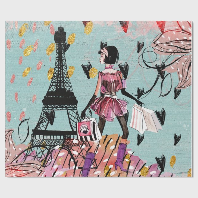 Papel De Presente Moça de Moda em Paris (Aberto)