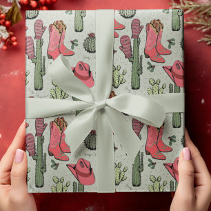 Papel De Presente Moça de Natal Green Western Howdy
