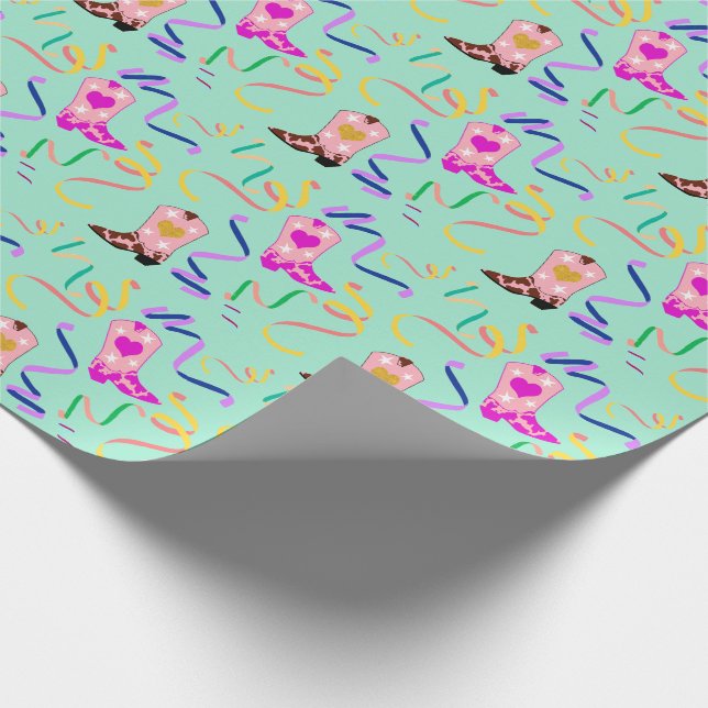 Papel De Presente Moça rosa moderna Western Boots Confetti Mint (Ponta)