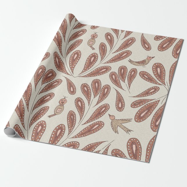 Papel De Presente Mocha Birds and Flowers (Desenrolado)