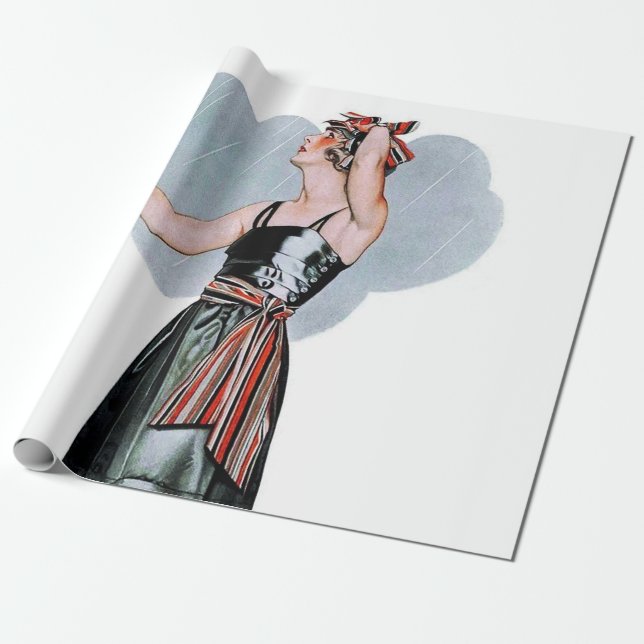 Papel De Presente Moda Beleza na Chuva por C Coles Phillips (Desenrolado)