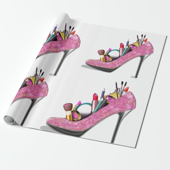 Papel De Presente Moda Makeup High Heels Stillettos (Desenrolado)