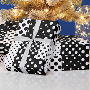 Papel De Presente Moda Preto e Branco Pontos Estilo Design