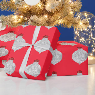 Papel De Presente Modelo de Foto do Ornamento Vermelho