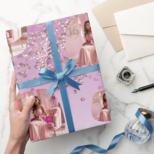 Papel De Presente Modelo de Foto Ombre com Brilho em Rosa Dourado El