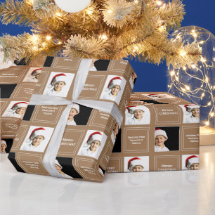Papel De Presente Modelo de Foto Personalizado de Natal Marrom