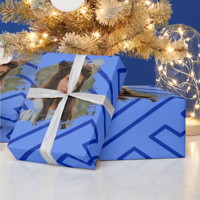 Papel De Presente Modelo de Foto Personalizado Inspiração Grega Azul (Feriados)