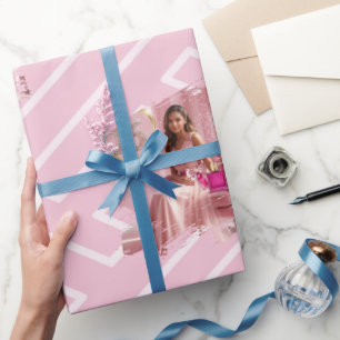 Papel De Presente Modelo de Foto Personalizado Inspiração Grega Rosa