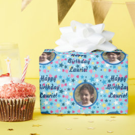 Papel De Presente Modelo de Fotografia de Estrelas de Aniversário de