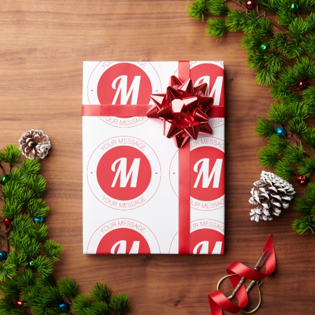 Papel De Presente Modelo de monograma personalizável e texto circula (Presente de Natal)