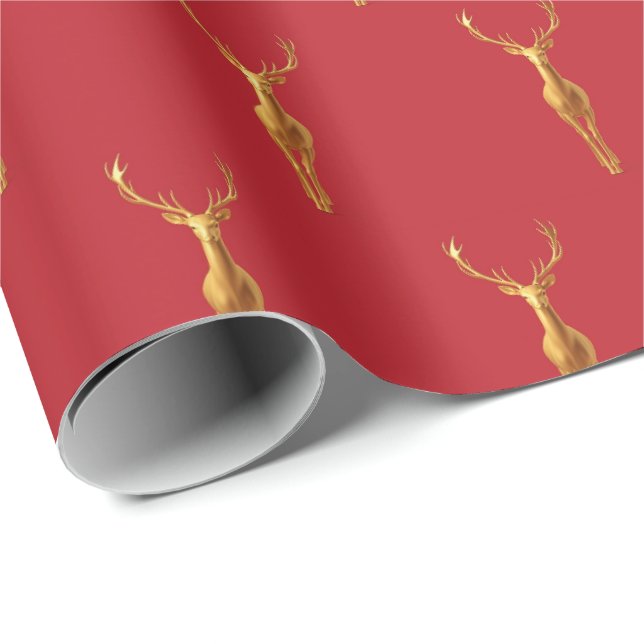 Papel De Presente modelo de natal de renas de ouro elegante (Ponta do rolo)