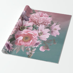 Papel De Presente Modelo Floral. Lindas flores, peônias e iri
