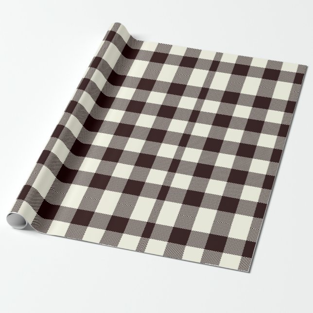 Papel De Presente Moder Clássico Gingham Preto e Branco (Desenrolado)