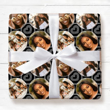 Modern 4 Photo Collage Circle Heart Pattern Black