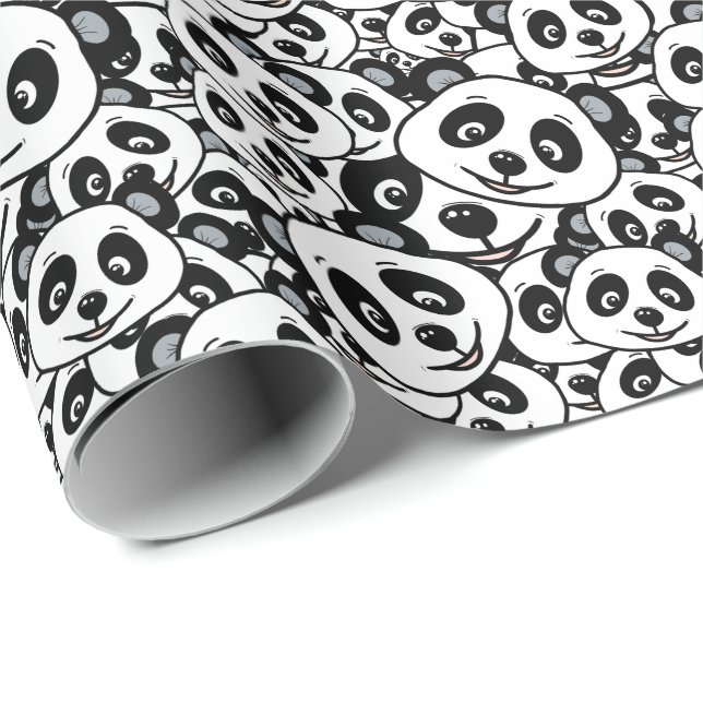 Papel De Presente Modern Black and White Cute Panda Bear Pattern (Ponta do rolo)
