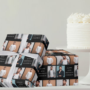 Papel De Presente Modern Black Happy Birthday 4 Colagem de Fotografi