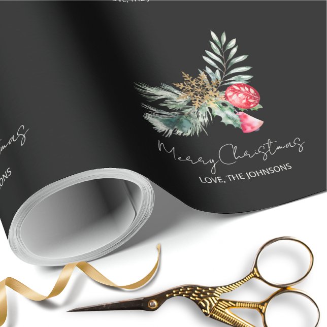 Papel De Presente Modern Black Minimalist Christmas Script (Criador carregado)