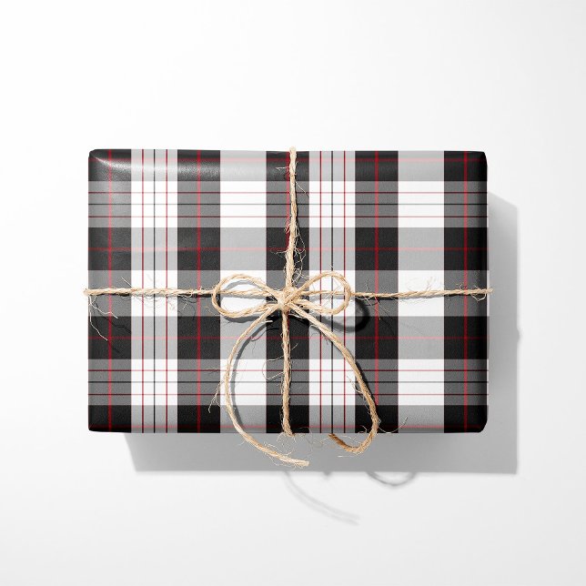 Papel De Presente Modern Black White and Red Plaid Wrapping Paper (Criador carregado)