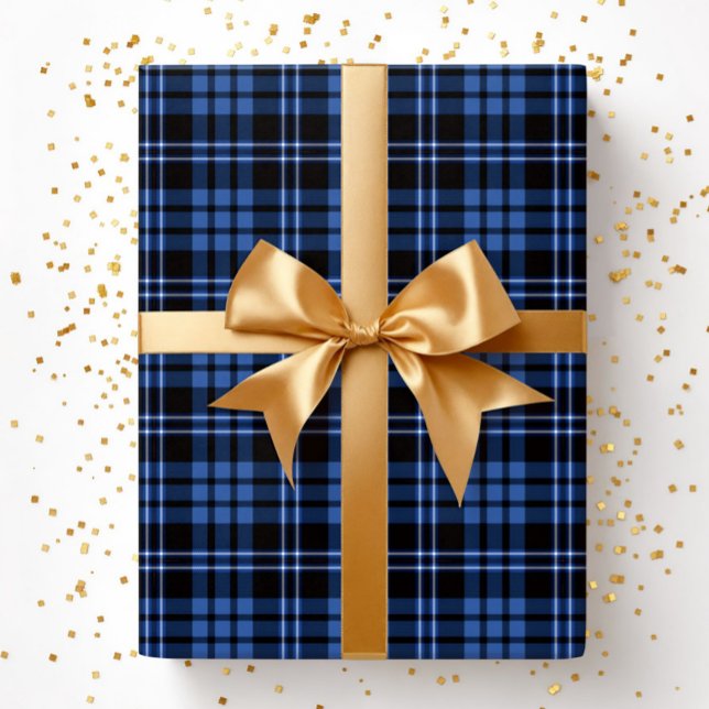 Papel De Presente Modern Blue Plaid Pattern (Modern Blue Plaid Pattern Wrapping Paper)