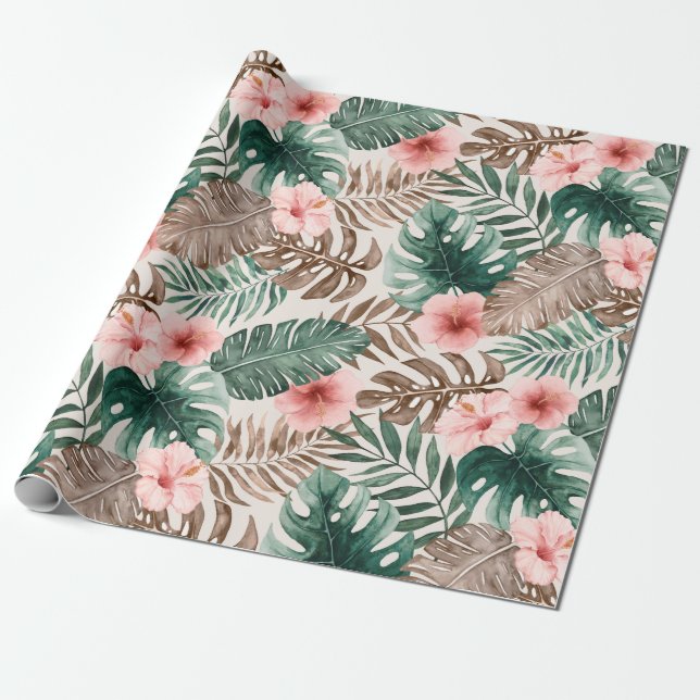 Papel De Presente Modern Boho Watercolor Tropical Floral (Desenrolado)