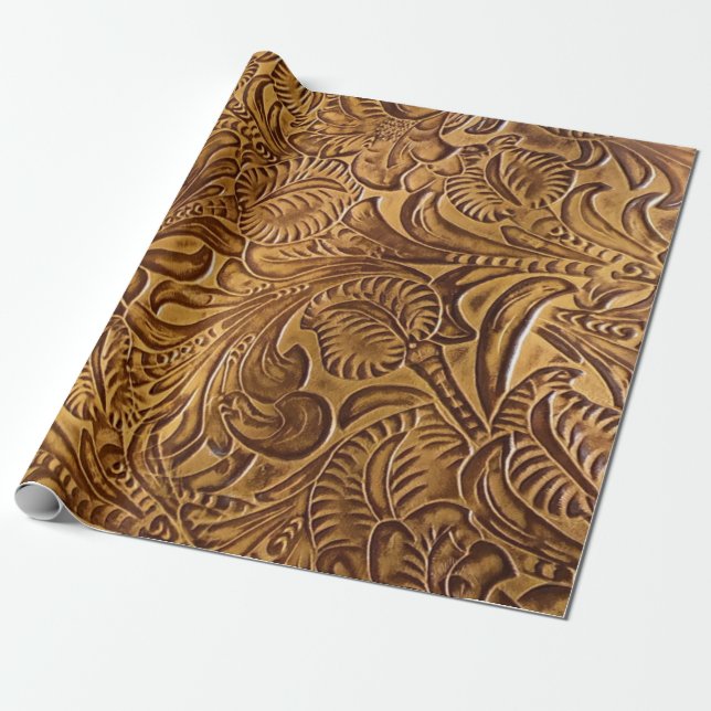 Papel De Presente Modern Brown Brincou Com Couro Faux (Desenrolado)