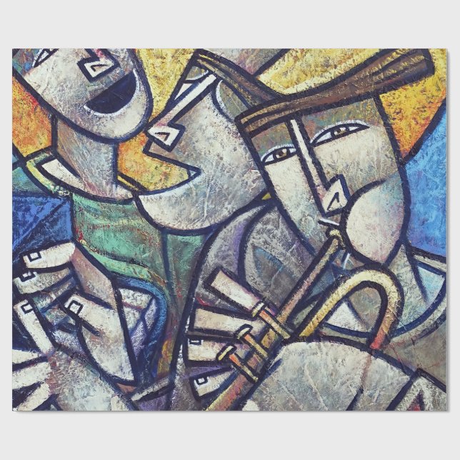 Papel De Presente Modern Cubist Jazz Musicians Art Wrapping Paper (Aberto)
