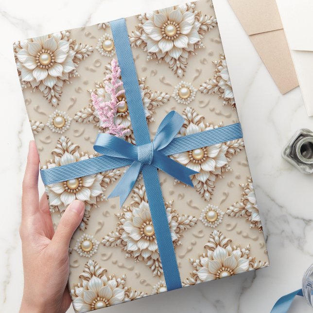Papel De Presente Modern Elegant "3D" Look Wedding Floral Gift Wrap (Criador carregado)