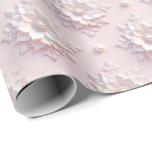 Papel De Presente Modern Elegant "3D" Look Wedding Floral Gift Wrap (Ponta do rolo)