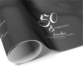 Papel De Presente Modern Elegant Black White Fifty Fabulous Birthday