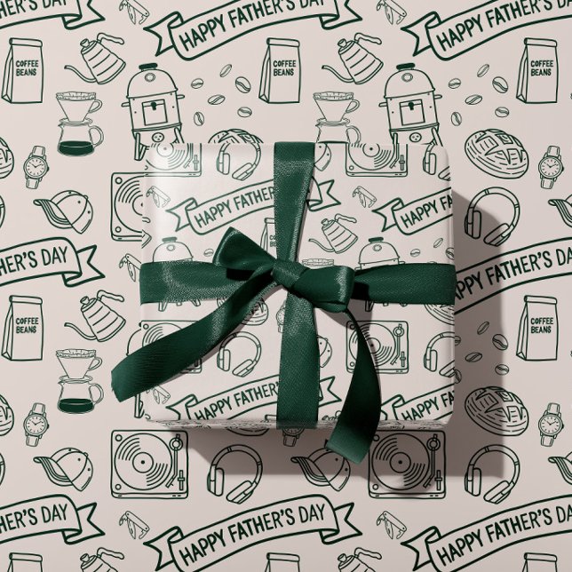 Papel De Presente Modern Father's Day Doodle Pattern Millennial Dad (Criador carregado)
