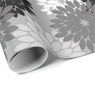 Papel De Presente Modern Floral Kimono Impressão, Cinza, Preto e Bra