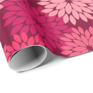 Papel De Presente Modern Floral Kimono Impressão, Coral Rosa e Borgo