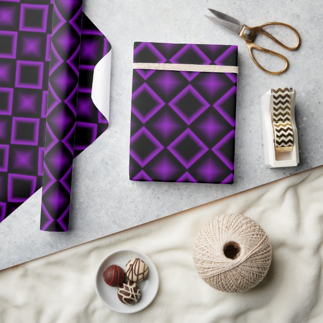 Papel De Presente Modern Geometric Pattern Purple and Black Birthday (Artesanato)