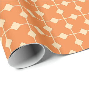 Papel De Presente Modern Geométrico, Ouros - Cor de laranja-mandarin