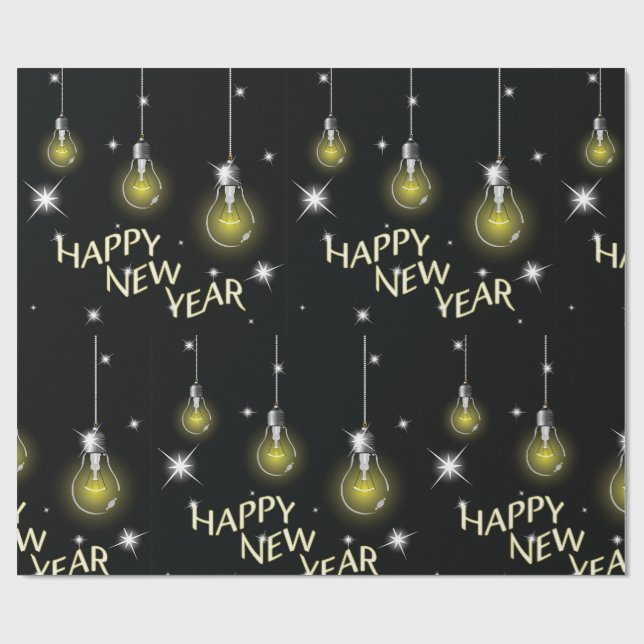 Papel De Presente Modern Glowing Light Bulbs Happy New Year (Aberto)