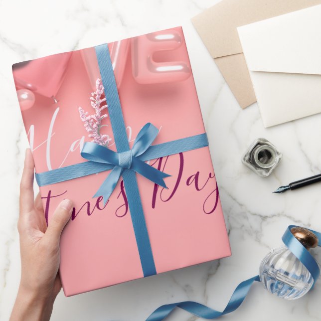 PAPEL DE PRESENTE  MODERN  HEART PINK VALENTINES DAY   (Presentear)