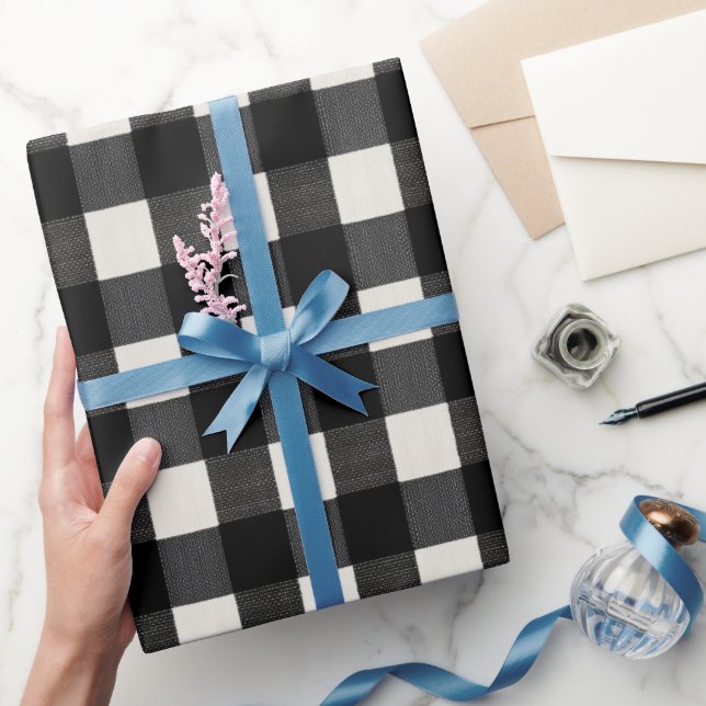 Papel De Presente Modern Minimal Black White Gingham Plaid Pattern (Presentear)