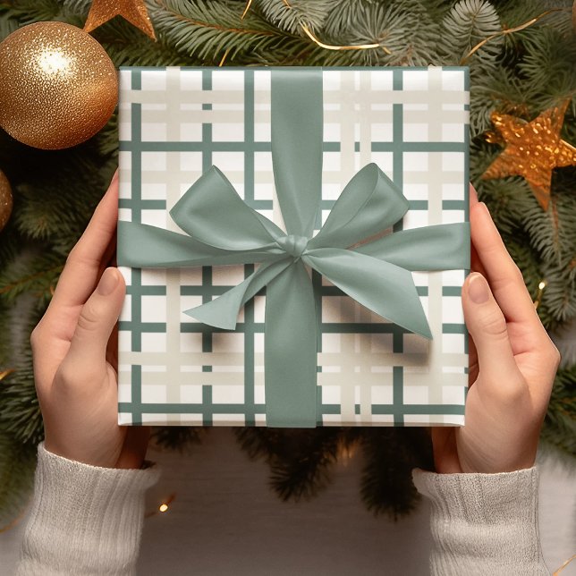 Papel De Presente Modern Montauk Grid Green & Beige (Criador carregado)