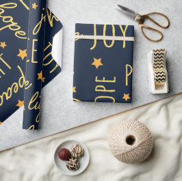 Papel De Presente Modern Navy & Gold Christmas Script