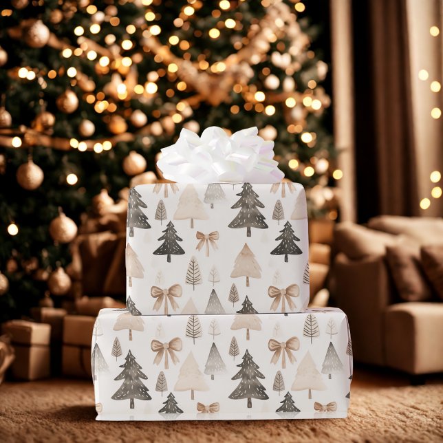 Papel De Presente Modern Neutral Christmas Tree Wrapping Paper (Criador carregado)