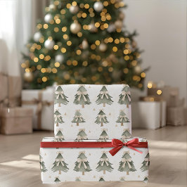 Papel De Presente Modern Neutral Christmas Tree Wrapping Paper