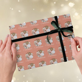 Papel De Presente Modern Photo Peach Pink Merry Christmas Holiday
