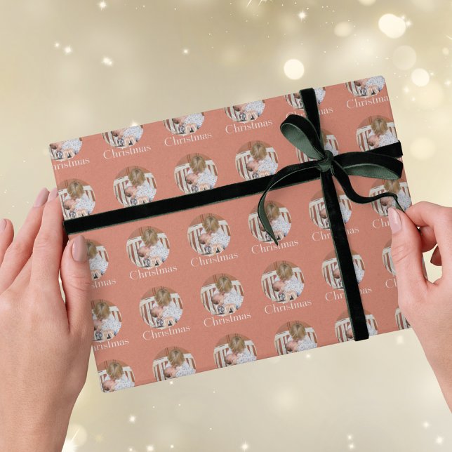 Papel De Presente Modern Photo Peach Pink Merry Christmas Holiday (Criador carregado)