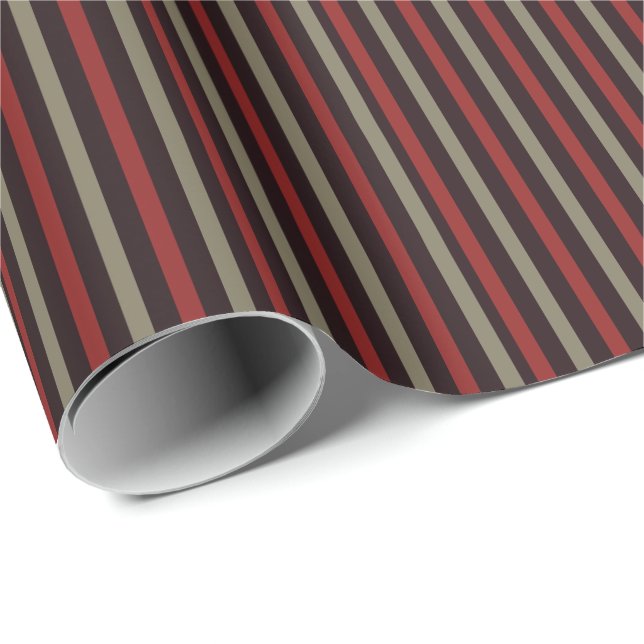Papel De Presente Modern Red Sage Black Stripe Christmas (Ponta do rolo)