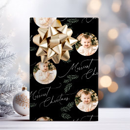 Papel De Presente Modern Script Merriest Christmas Family 2 photo