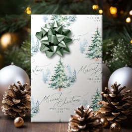 Papel De Presente Modern Script Pine Tree Merriest Christmas